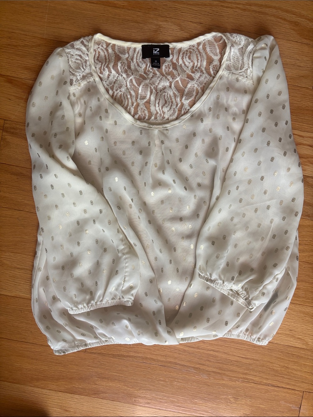 Iz Byer Cream Blouse with Gold Dot Accents